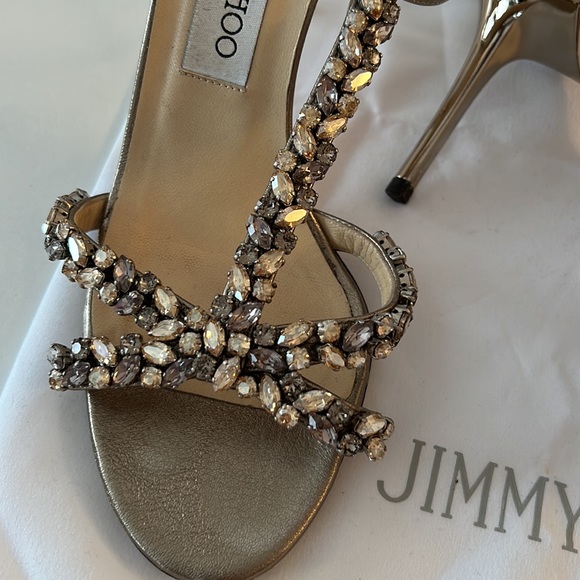 Jimmy Choo High Metal Heels with Crystals Cocktail Sandals Evening Shoes 37.5 - Picture 6 of 11